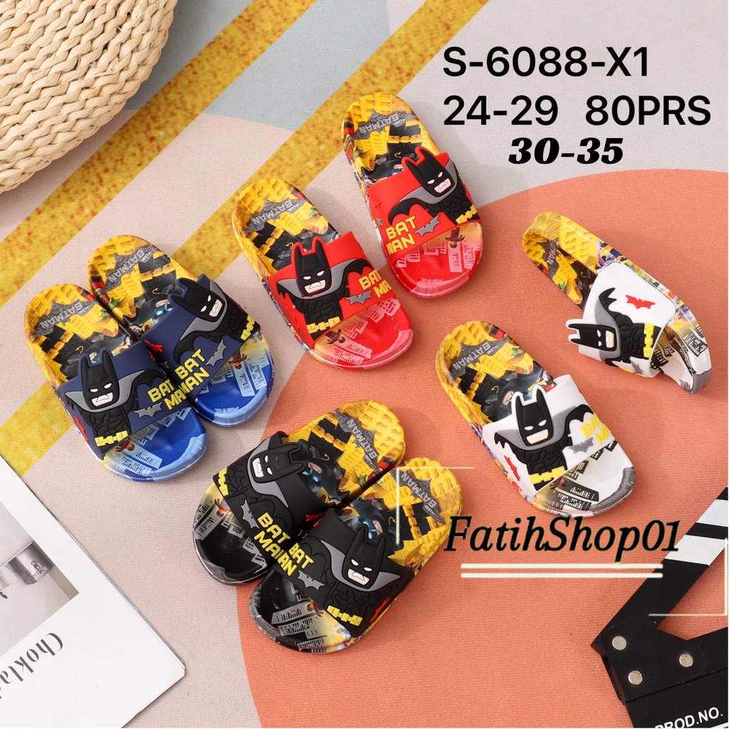 Sandal Selop anak laki-laki karakter BATMAN S-6088-x1 size 24-35/ sandal anak laki-laki kekinian