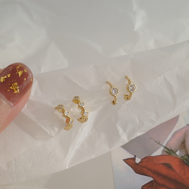 Anting Zirkon Bahan s925 Silver Gaya Sederhana