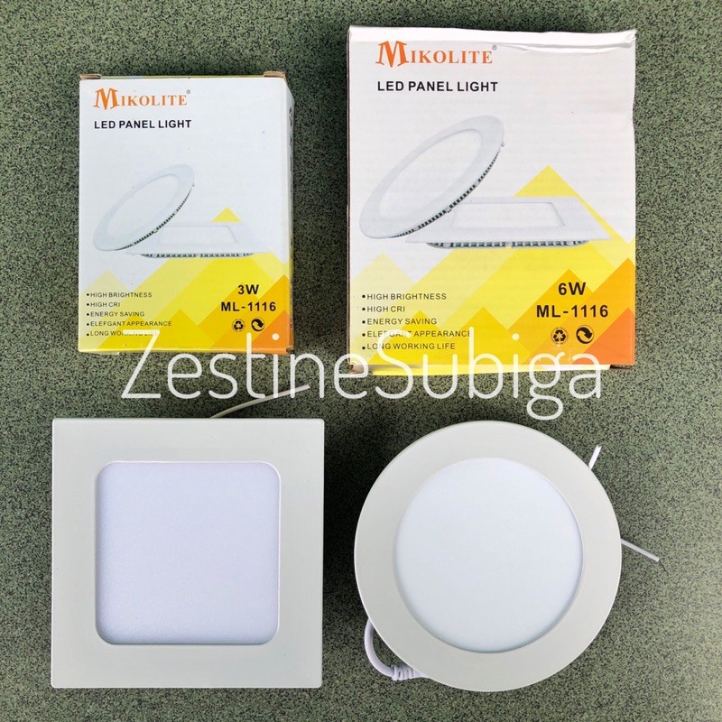 Led Panel Light Downlight, Bulat | Segi, Cahaya Putih, 3 watt | 6 watt Mikolite