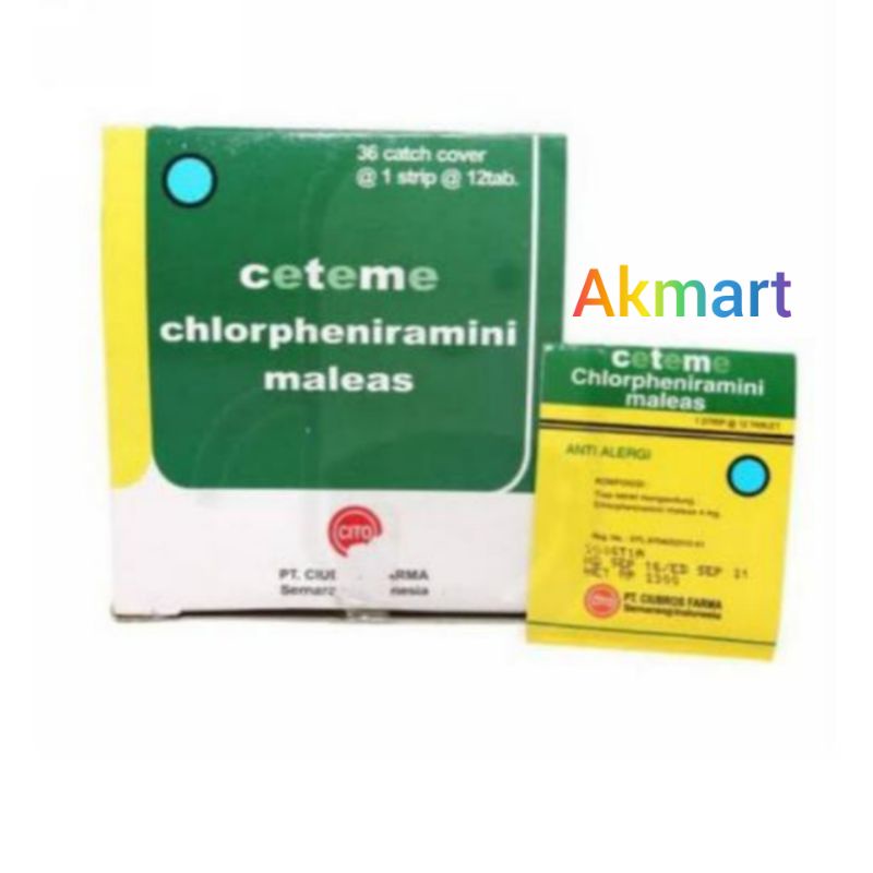CTM Obat Alergi , gatal, gatel, biduran, kaligata, biang keringat (1strip isi 12 tablet) ceteme