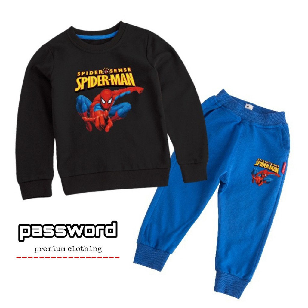 HappyOliver PASSWORD SPIDER SHOOT Setelan Sweater 1 - 7 Tahun Baju Anak BerKualitas