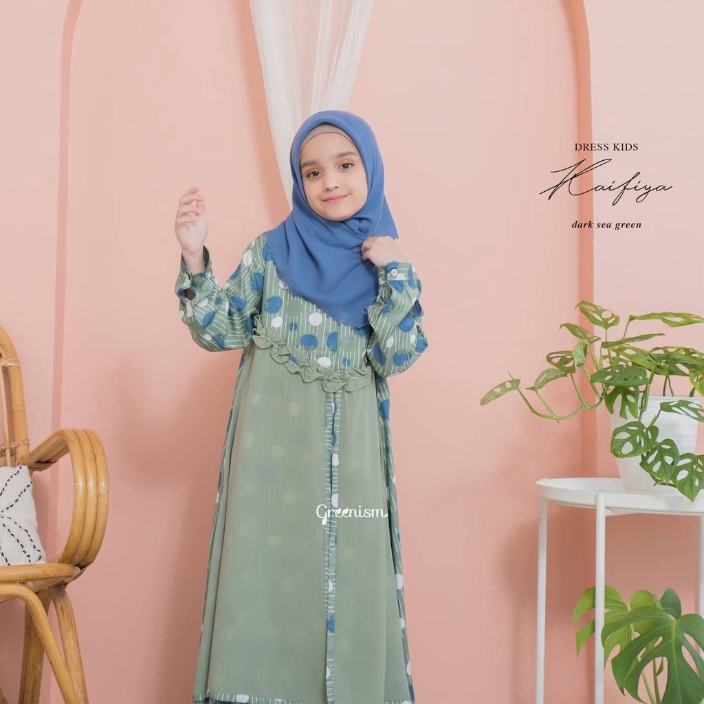 Greenism Gamis Anak Usia 1 - 10 Tahun  Kaifiya Quality Premium Dress - Gamis Kids Baju Muslim Anak Perempuan Pakaian Muslim Anak Perempuan