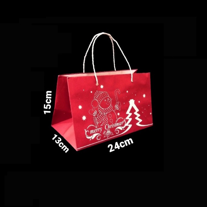

paper bag packaging 4 toples 250 gr goodie bag natal merah paperbag box hampers xmas size 24x13x15 cm