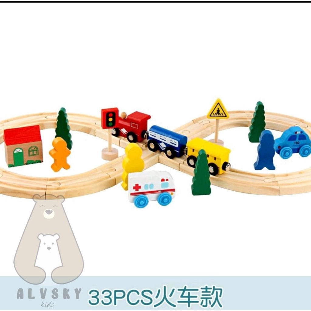 WOODEN TRAIN TOY SET / MAINAN KERETA / MAINAN EDUKASI TRACK KERETA API 33 PCS