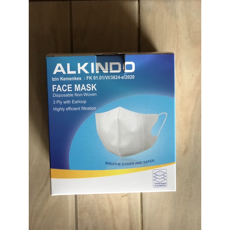 Alkindo Face Mask Disposable Non-Woven 3 Ply with Earloop isi 50