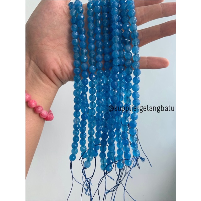 batu AGATE BIRU FACETED BEADS 8mm cutting blue bahan gelang kalung