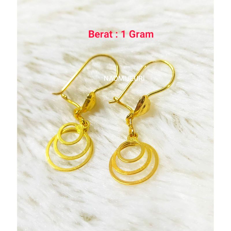 ANTING BULAT 3 SUSUN EMAS MUDA SATU GRAM