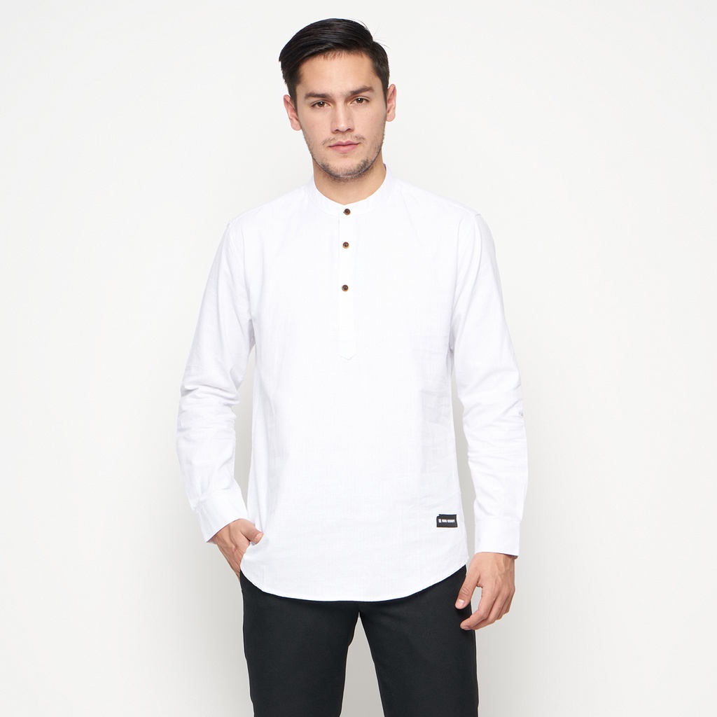 Baju Kemeja Koko Pakistan Kurta Lengan Panjang Putih Polos