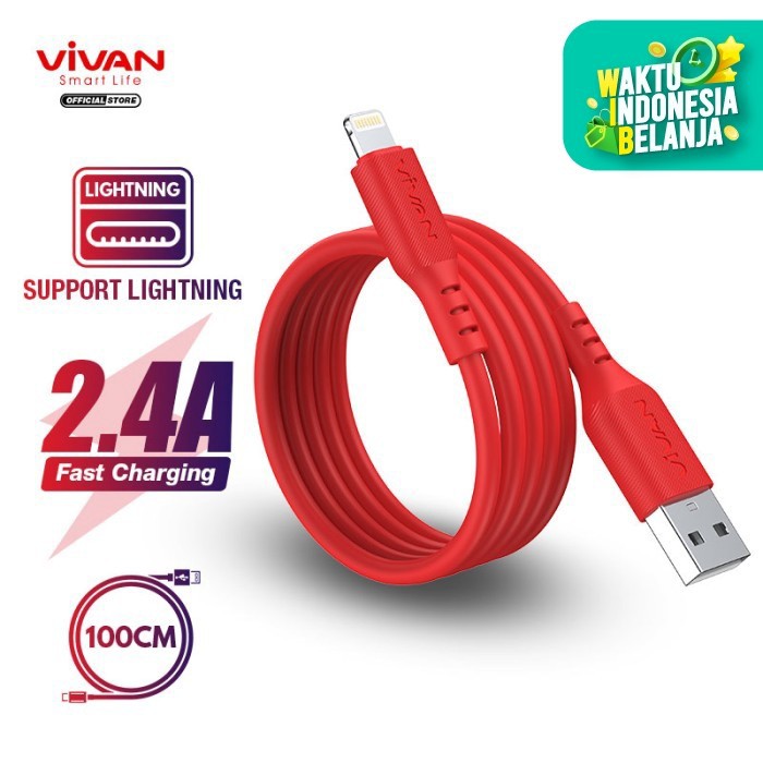 KABEL DATA iPhone VIVAN VSL100 2.4A Silicone Quick Charge  Apple - ORIGINAL Garansi Resmi