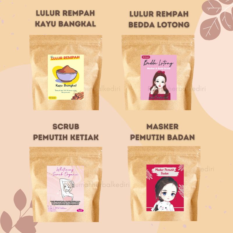 LULUR REMPAH KAYU BANGKAL, BEDDA LOTTONG, SCRUB PEMUTIH KETIAK KEMASAN 10GR