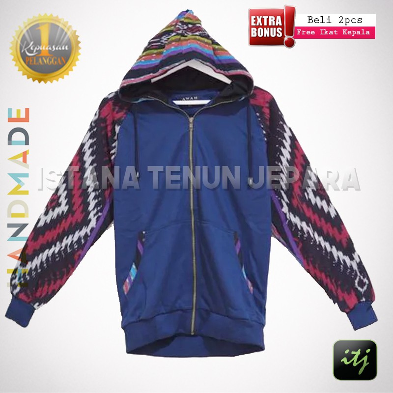 Jaket Pria, Jaket Tenun, Jaket Hoodie Tenun Troso Handmade