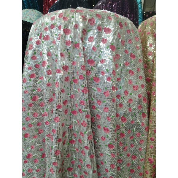 kain/bahan sequin motip kembang