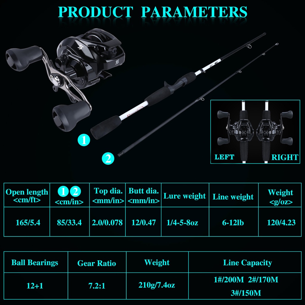 Joran Pancing Set 1.80m 2 Sections Casting Fishing Rod Fishing Reel Pancing 19+1 7.2:1 High Speed Max Drag 10KG