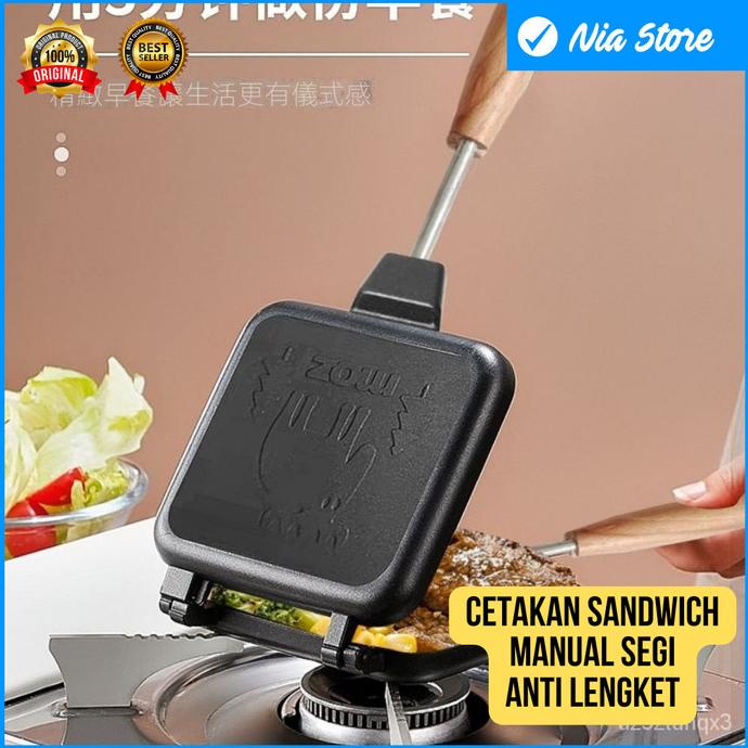 Pemanggang Roti Sandwich Maker Pan Jepang Toaster Manual Kompor