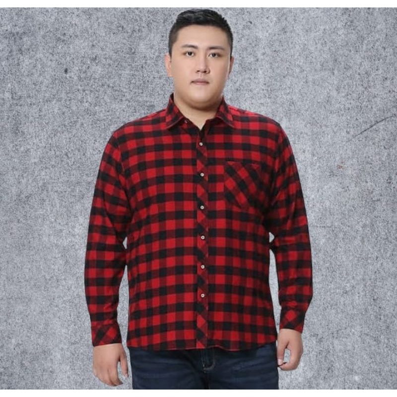 Kemeja Flanel Jumbo Pria XXL XXXL Kemeja Jumbo Kotak Kotak