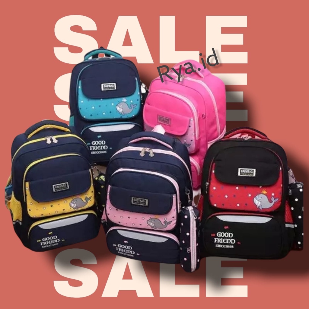 Rya.id - Tas  Ransel Sekolah Anak Perempuan Anak Laki-laki Sekolah Dasar Ransel Besar Nilon Kartun Cetak Paus - Tas Ransel Anak Perempuan Sd Tk Paud Populer Multifungsi