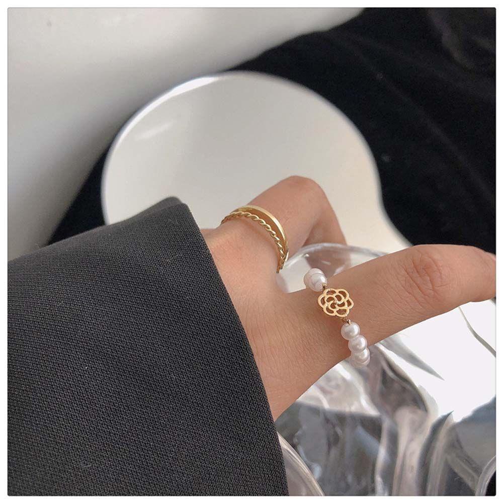 Mxbeauty Cincin Wanita 2 Pcs/set Hadiah Keren Emas Aksesoris Fashion Alloy Pembukaan Rings