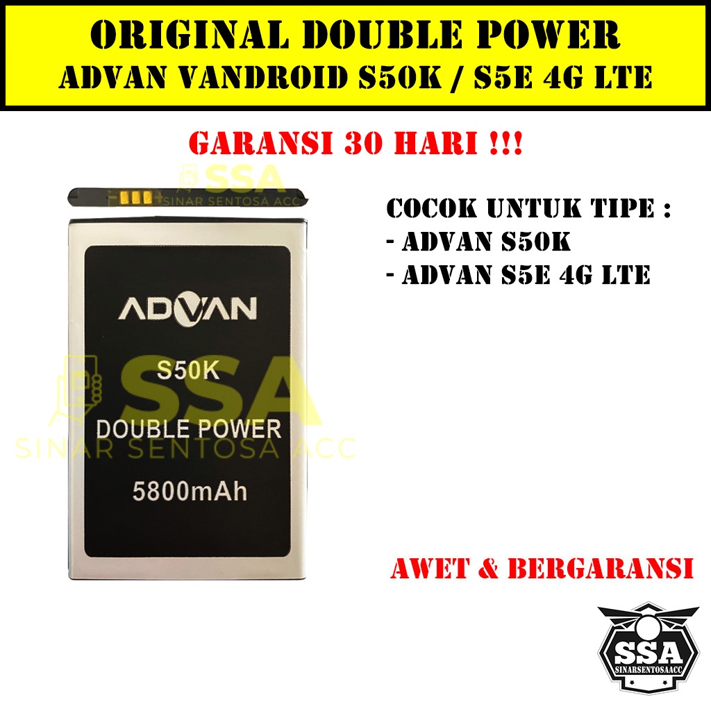 Baterai Original Double Power Advan Vandroid S50K S5E 4G LTE Batre Batrai Batrei Battery s50k s5e 4g Ori HP Batu Batere Garansi Murah Awet Garansi