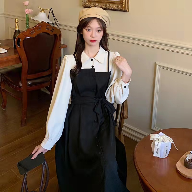 dress korea style/ model menyatu/dress wanita/long dress/dress import korea/dress korea/midi dress korea/Gaun Hepburn Baru/ pakaian korea/ baju korea/ baju wanita termurah