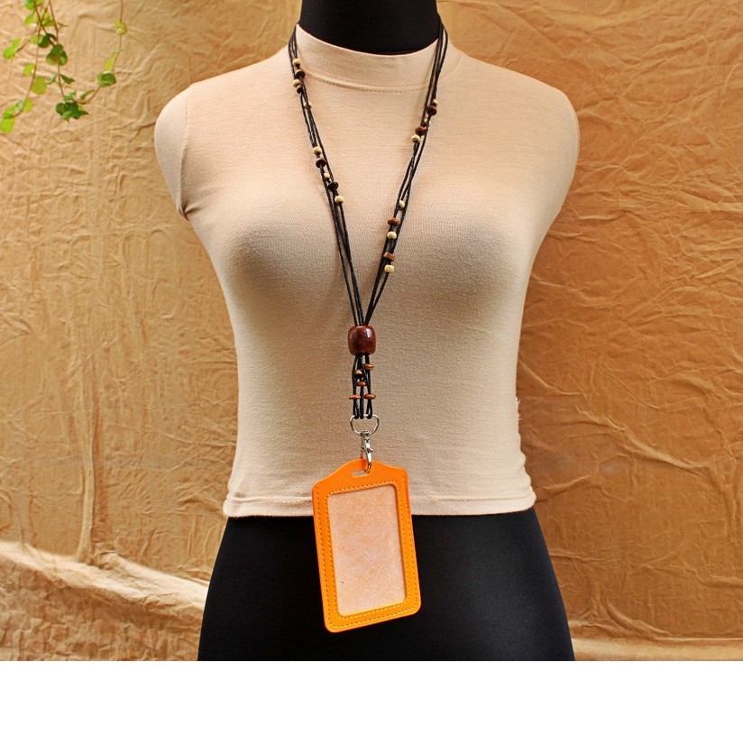 

LAMITA Tali Lanyard / Kalung Nametag/ID Card Etnik. Bonus Card Holder. Tali Kulit Sintetis Manik Kayu