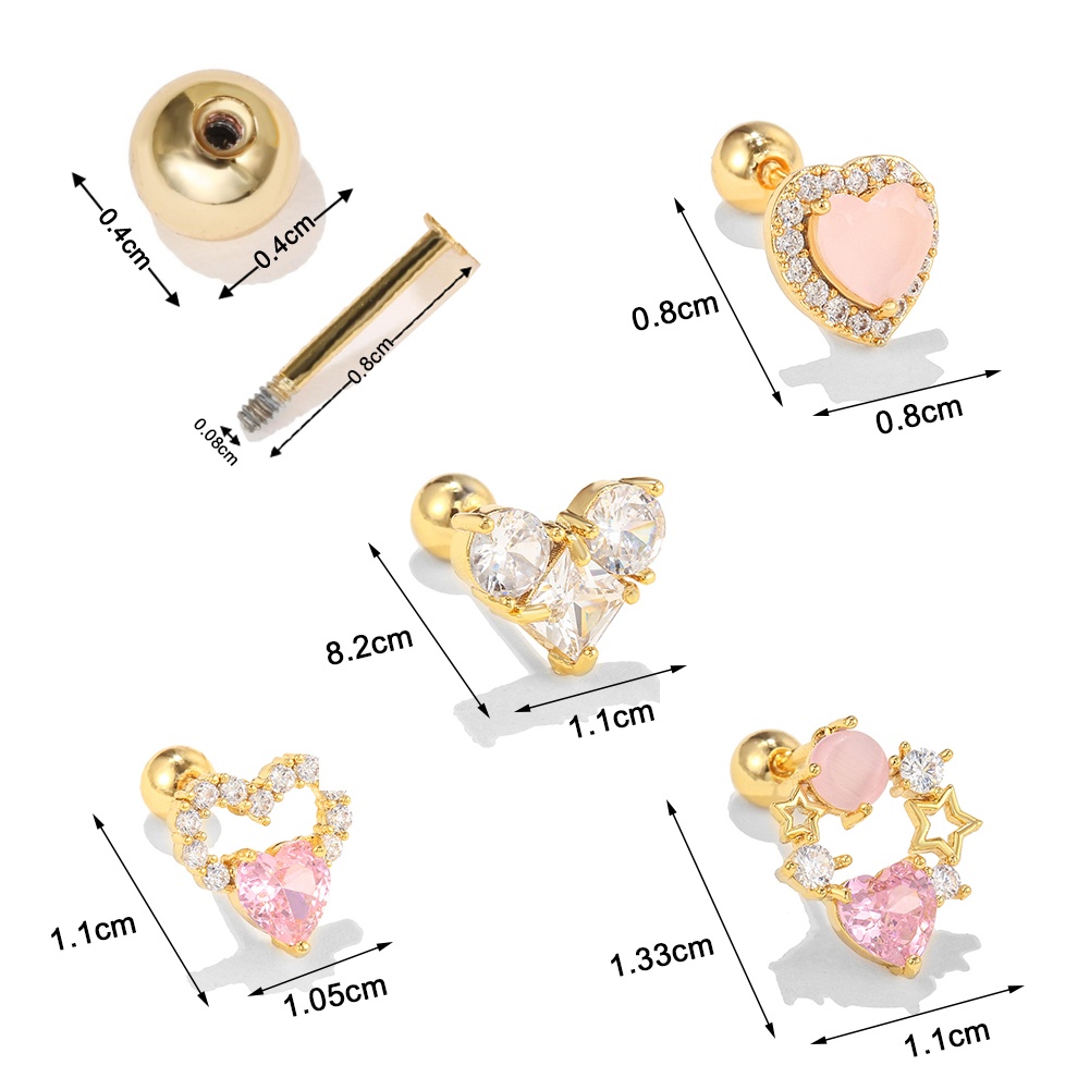 Anting Stud Manik-Manik Kristal Zircon Bentuk Bulat Warna Pink Untuk Hadiah Ulang Tahun