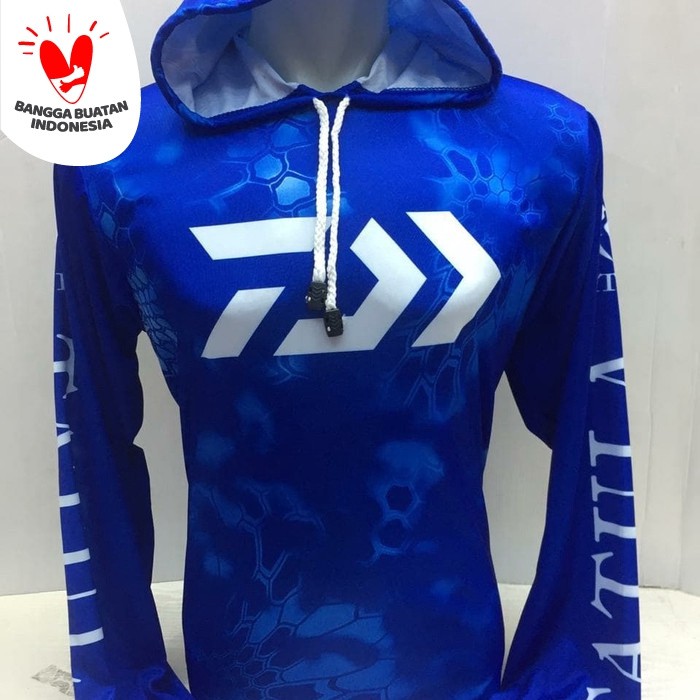 SUPER MURAH - KAOS JERSEY MANCING MANIA BERTOPI-BAJU MANCING DAIWA BIRU BERTOPI