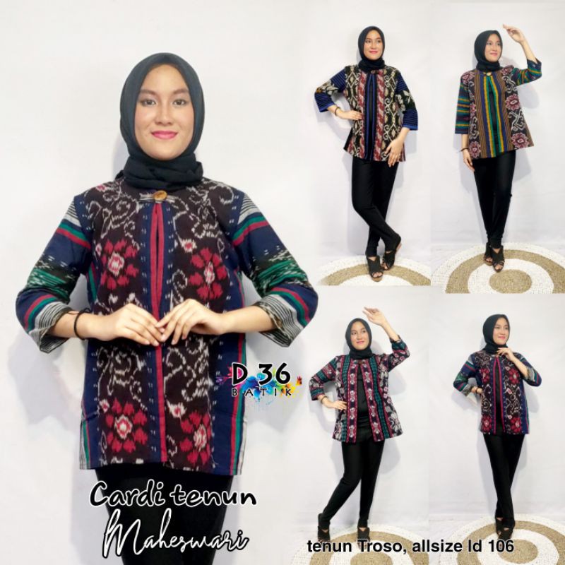 Cardi tenun troso ori Rengganis baju outer kasual wanita murah untuk kerja kantor motif etnik unik tradisional kekinian ibu remaja dewasa rompi bolero blazer ntt toiraja makasar sasak lurik songket cantik