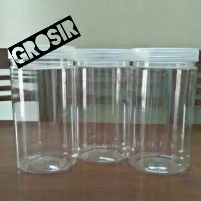 Toples Bening Jar 900 ml/Plastik Pet/Kue Kering/snack/permen/jelly/chesse stick/Toples Flanel