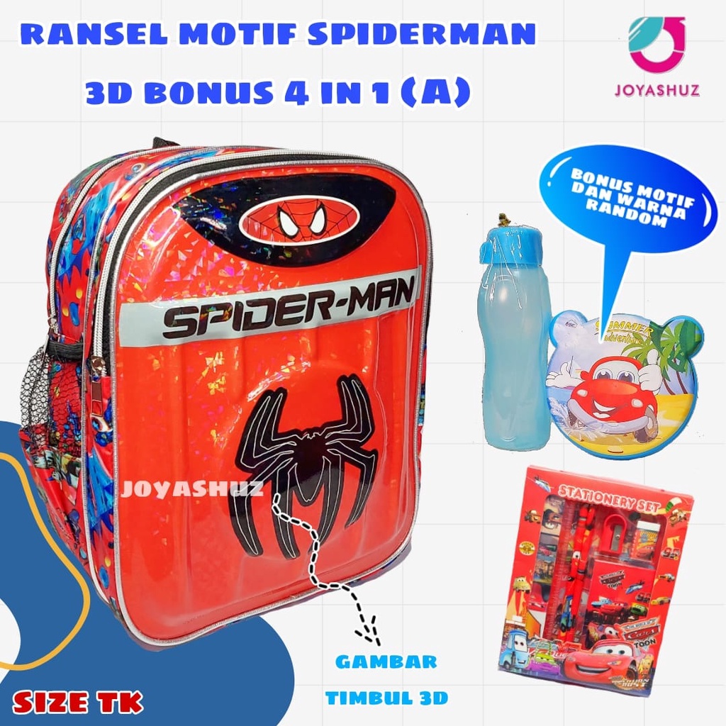 Tas Anak Laki Laki Karakter Spiderman Gratis Bonus - Ransel Anak Laki-laki - Ransel  Anak TK -  Spiderman - Tas Gratis Botol -  Tas Sekolah Anak - Spiderman -  Super Hero - Marvel- Joyashuz