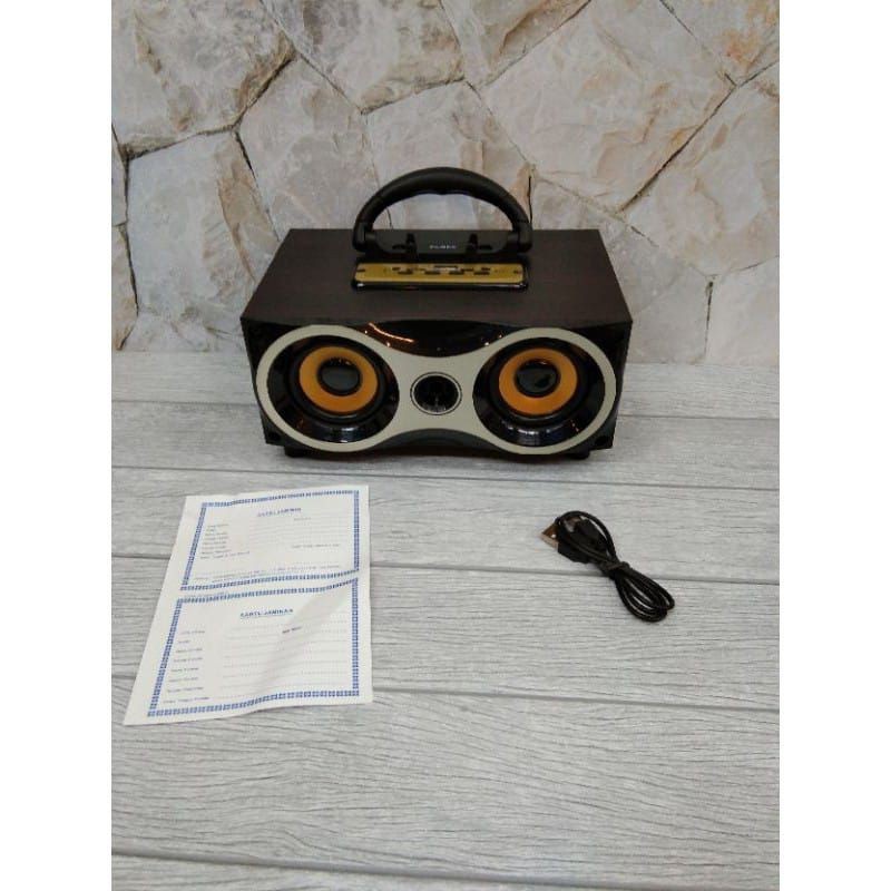 Speaker Bluetooth Portable Fleco F-6 USB Radio FM Motif Kayu Extra Bass Berkualitas Terbaik