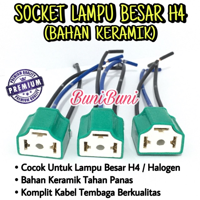 Socket / Soket Lampu Besar Halogen H4 / Lampu Depan Headlamp Mobil Bahan Keramik Tahan Panas