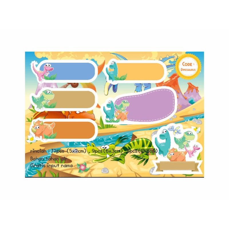 

STICKER LABEL NAMA CUSTOM character CUTE DINOSAURUS