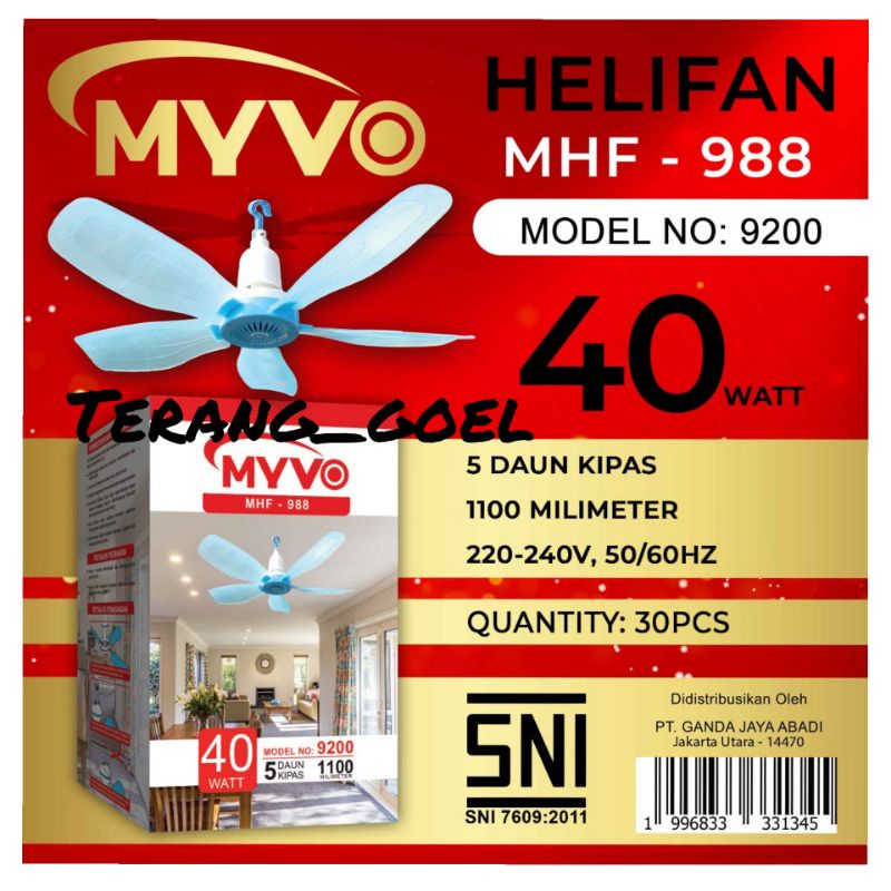 KIPAS ANGIN GANTUNG MYVO 40 WATT 5 BALING / HELI FAN MYVO 5 BALING 40 WATT / KIPAS GANTUNG