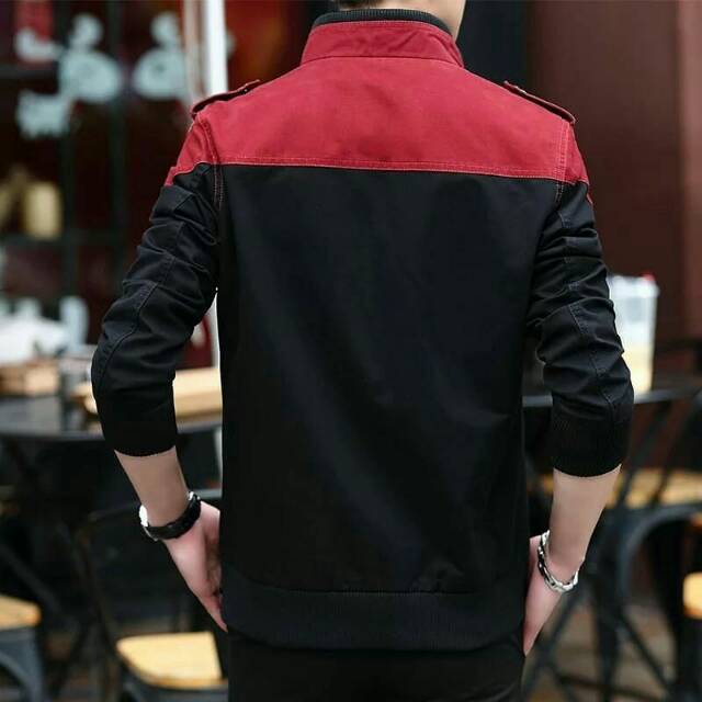 Jaket Harrington Combi Merah Hitam | Jaket Korea Kombi