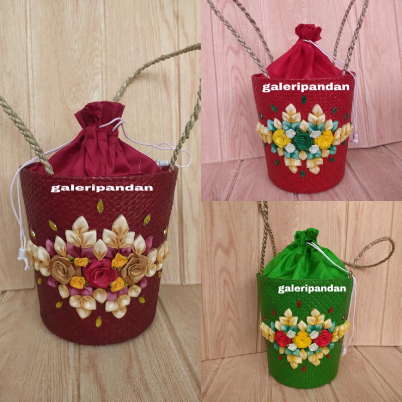 Tas Anyaman Pandan bunga // tas hampers parsel termurah hias