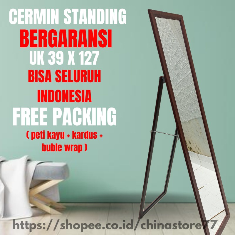 Cermin Standing Full Body Mirror Aesthetic Kaca Cermin Standing Berdiri Dinding Mirror full body Besar Panjang satu badan Make Up rias uk 127 x39 cm