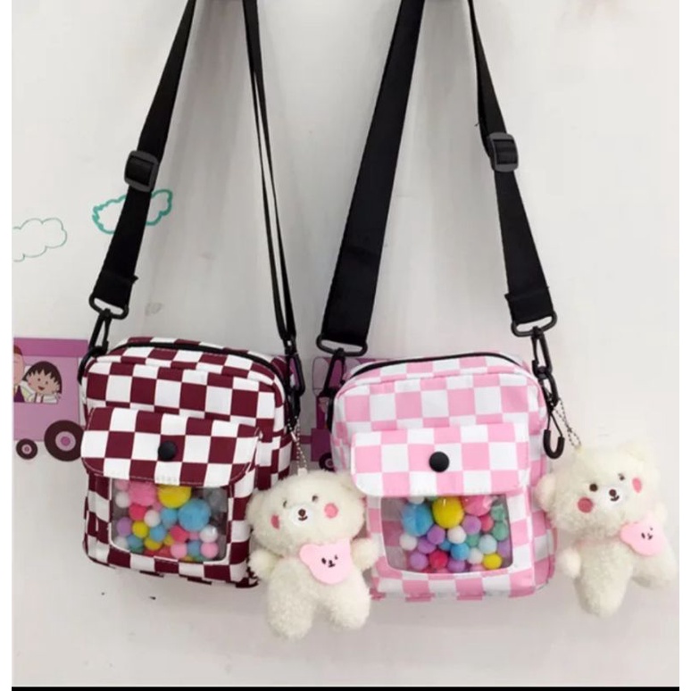 Raid store93-tas slempang perempuan motif catur baru