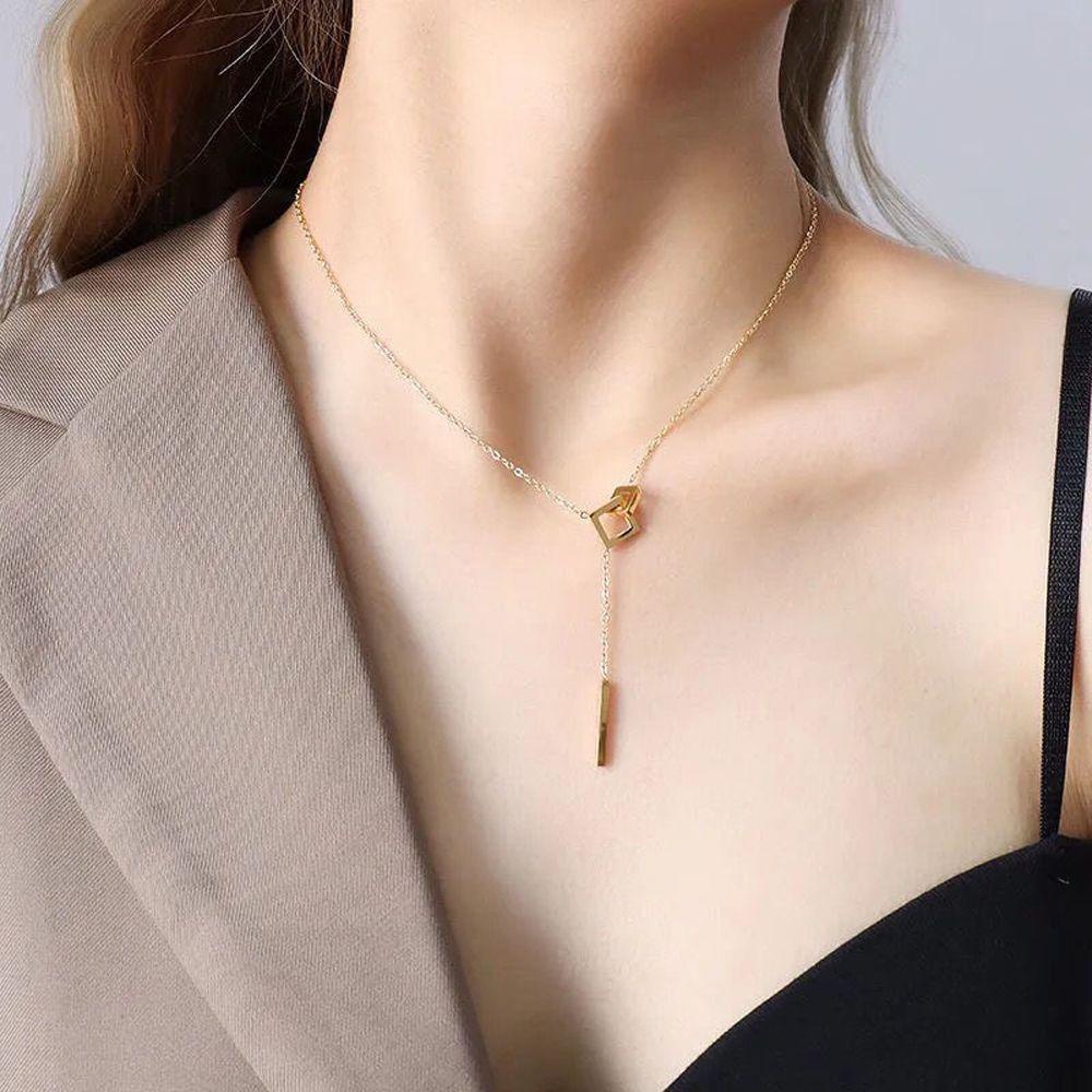 Mxbeauty Kalung Wanita Pesta Strip Simple Bahan Titanium steel Untuk Perhiasan Leher Anak Perempuan