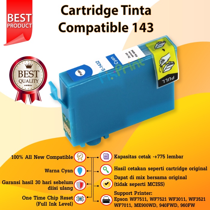 Compatible Cartridge Printer 143 T143 T 143 Black Cyan Magenta Yellow