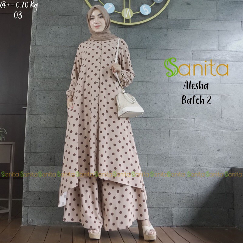 Stelan Celana Polkadot Set Tunik Kulot Alesha 2 Original By Sanita (READY)