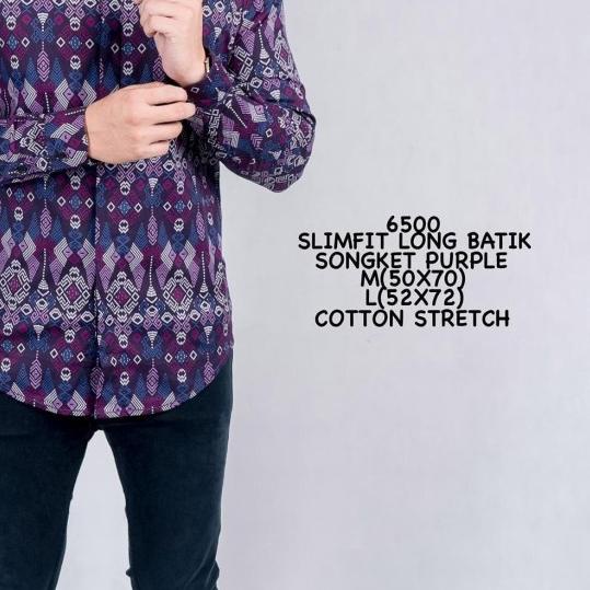 ✈ kemeja pria | kemeja lengen panjang | batik songket purple - Ungu, M ☼