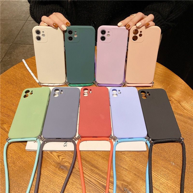 CASE SILICONE SQUARE EDGE LANYARD IPHONE 7 8 SOFT TPU MATTE CASING SQUARE EDGE LIQUID COVERED SILICO