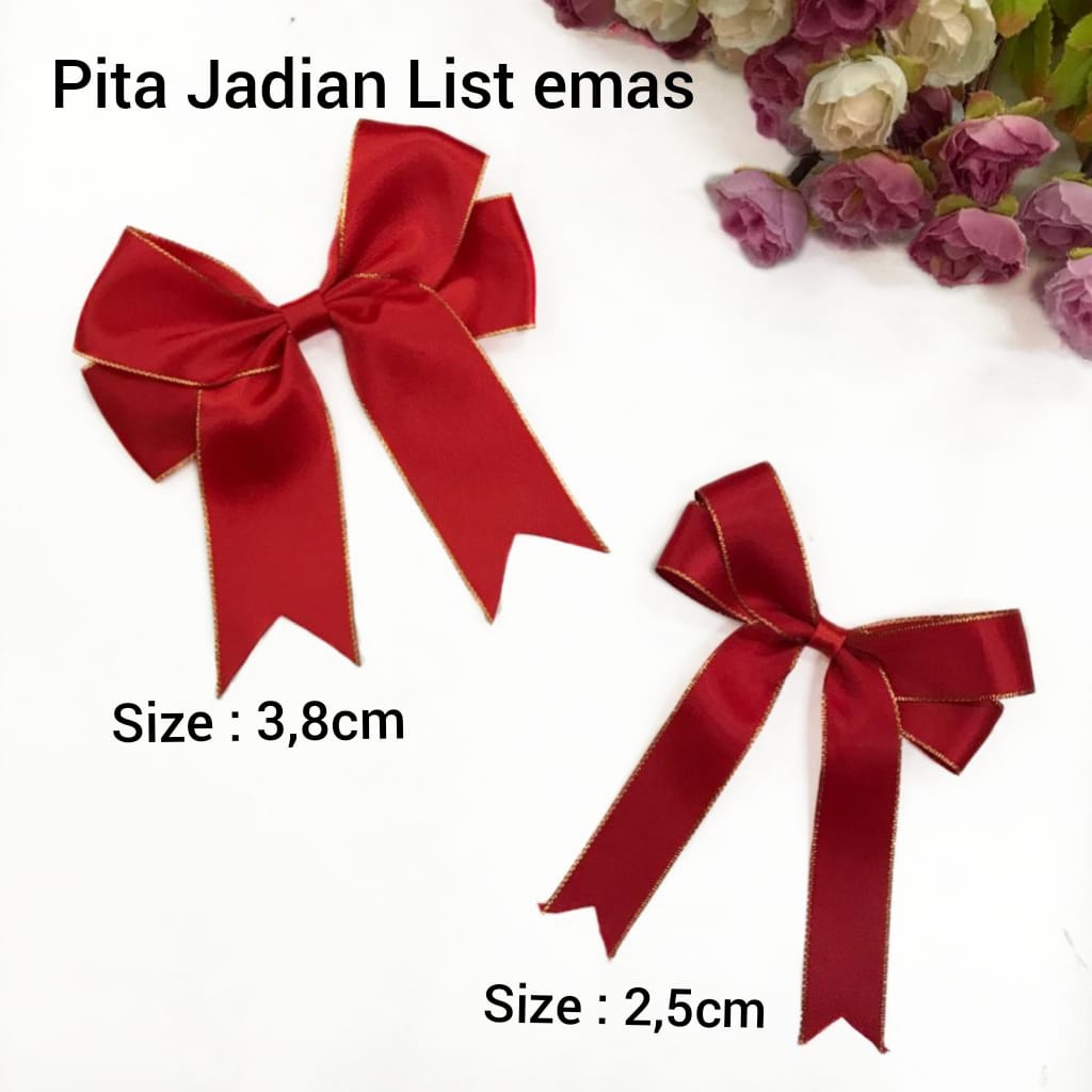 ECER 1 BUAH - PITA JADIAN | PITA KADO HAMPERS |PITA SIAP PAKAI | PITA MERAH LIST EMAS | DOUBLE SATIN POLOS