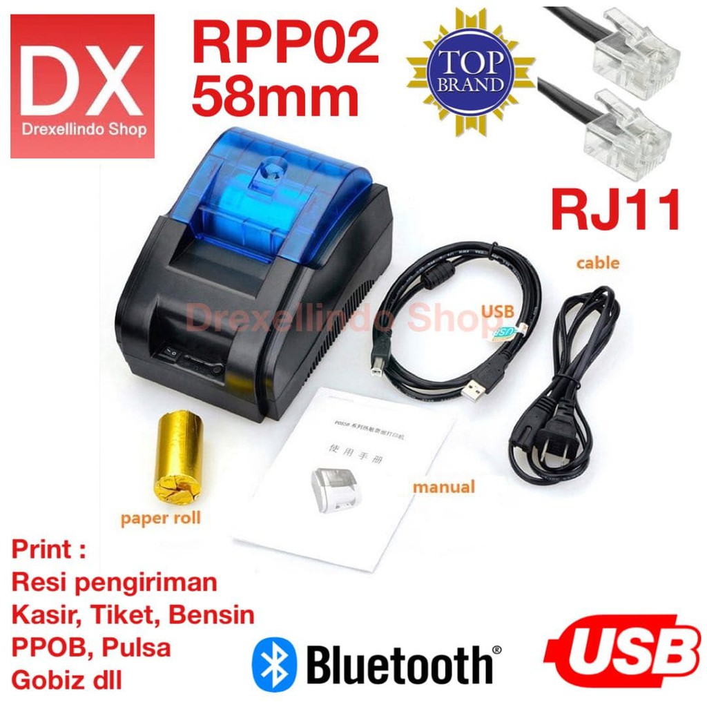 Printer Thermal BLUETOOTH USB RPP02 C58-BT / C58BT 58mm RJ11