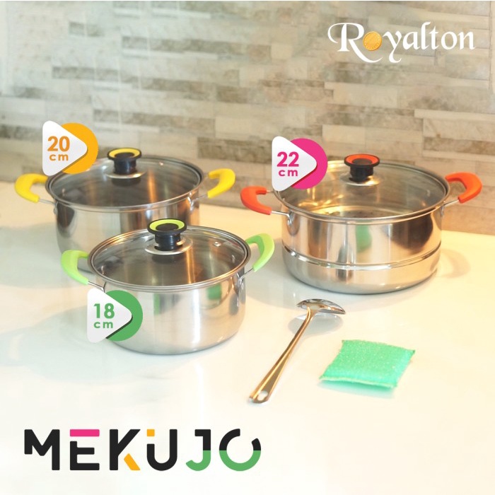 Mekujo Pots - Panci Set Stainless Steel 3 Warna Merah Kuning Hijau