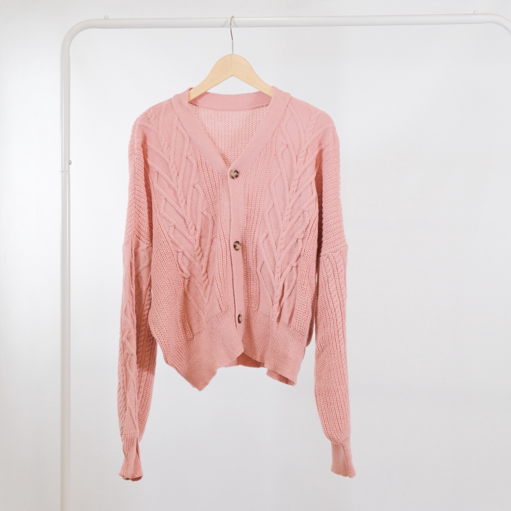 Cardigan Vintage kardigan rajut cable tebal oversize crop [PREMIUM]