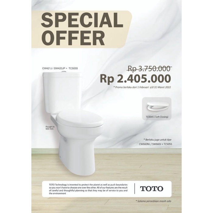 PROMO Kloset Duduk TOTO CW421J/SW420JP+TC505SW (white) CW421 CW421J