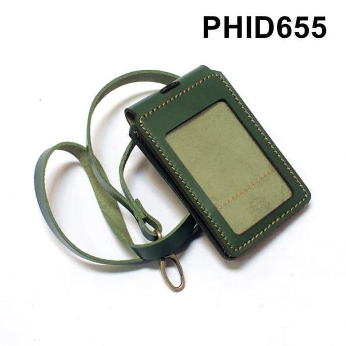 

[[COD]] ID card holder lipat kulit asli name tag magnet tali hijau PHID655 DISKON Kode 951