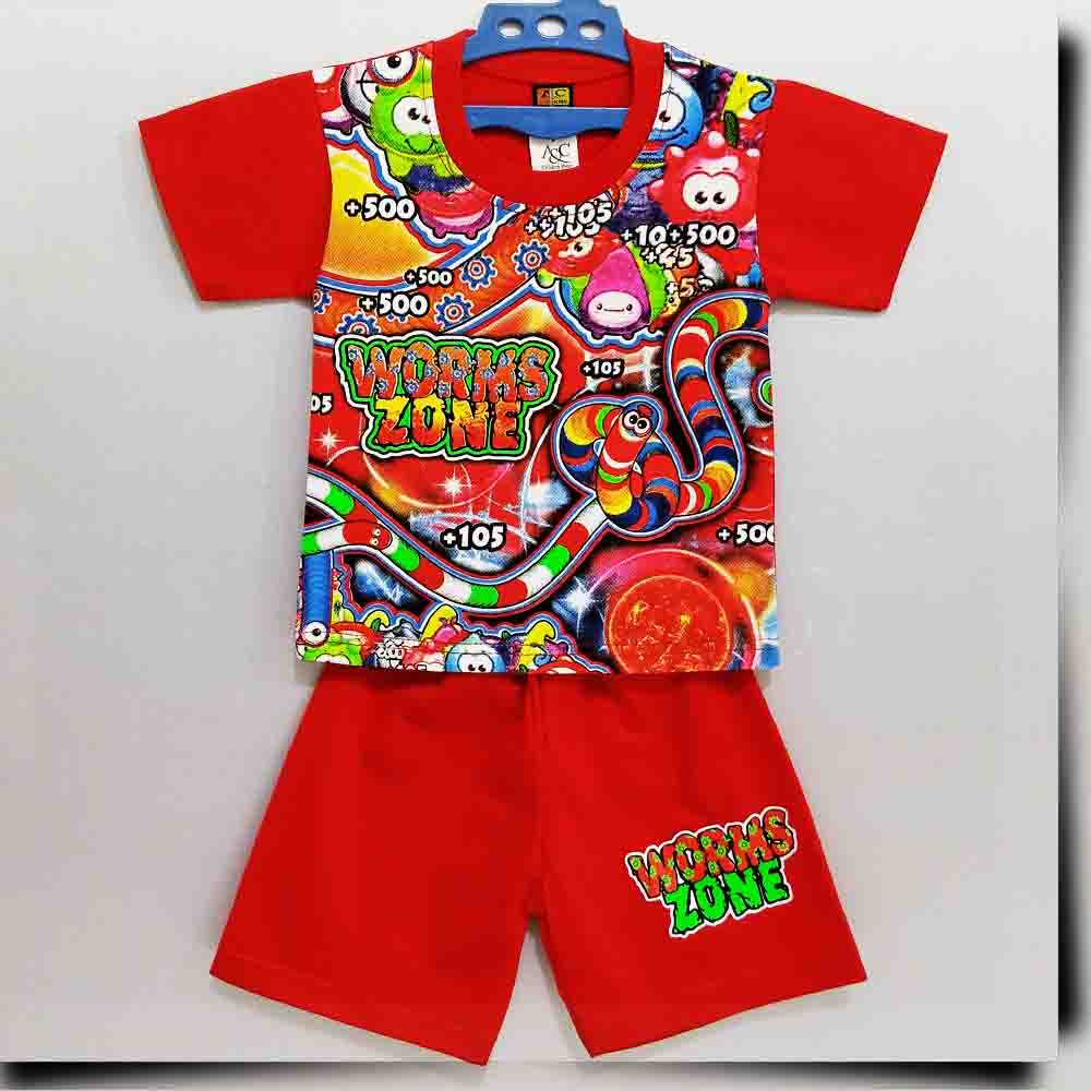 MKids - Baju Setelan KAOS Anak Motif CACING / WORMS ZONE