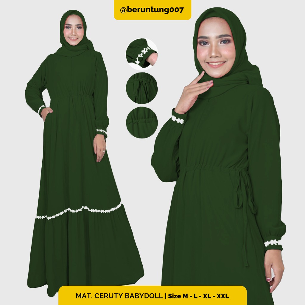 GAMIS CERUTY BABYDOLL RENDA PREMIUM HIJAU ARMY - GAMIS REMAJA - GAMIS TERBARU
